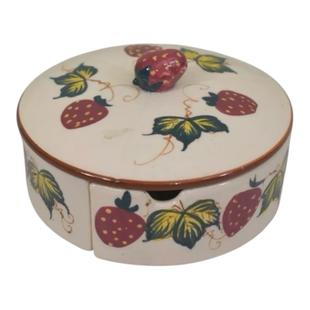 Vintage Fred Roberts Strawberry Preserves Jam Marmalade Divided Dish with Spoons - Picture 7 of 14